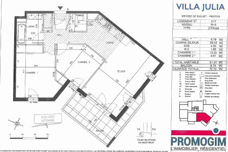 Appartement - 3 pièces - 61 m² - MENTON