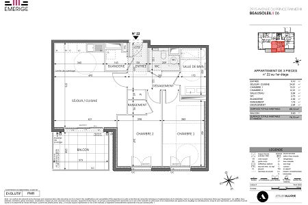Appartement - 3 pièces - 69 m² - BEAUSOLEIL