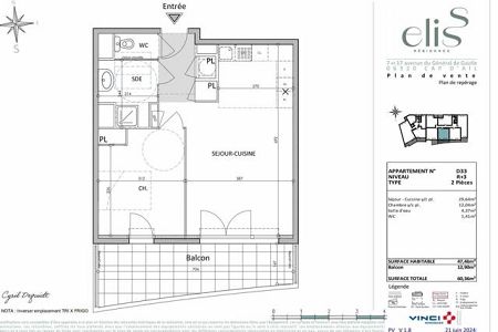 Appartement - 2 pi&egrave;ces - 45 m² - CAP D'AIL